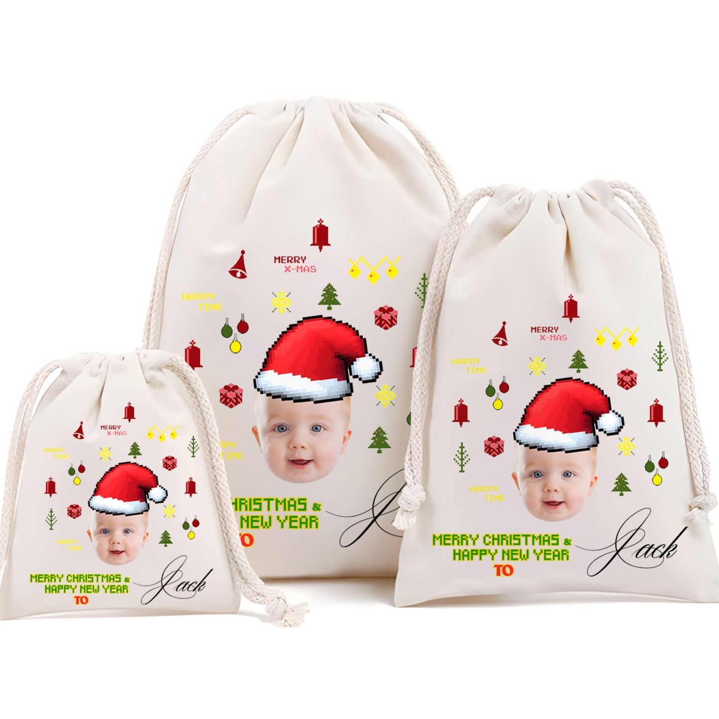 Custom Christmas Drawstring Gift Bag – Personalized with Photo & Name