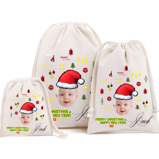 Custom Christmas Drawstring Gift Bag – Personalized with Photo & Name