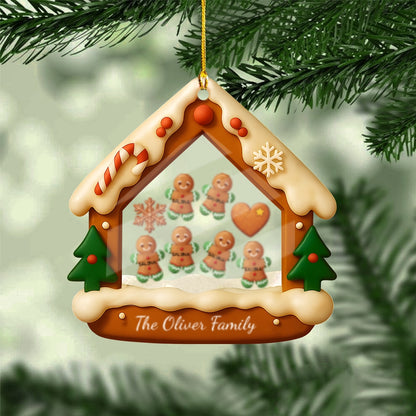 Custom Family Gingerbread House Ornament with Trees – Personalized Christmas Keepsake Acrylic Shaker Ornament
