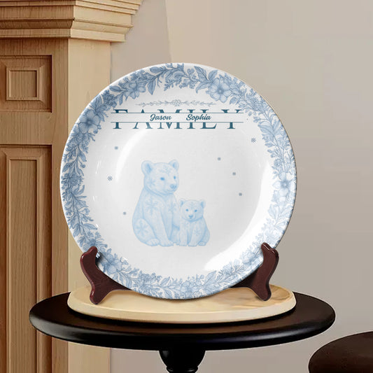  Custom Bear Family Ceramic Plate with Stand – Personalized Gift for Home & Family Decor