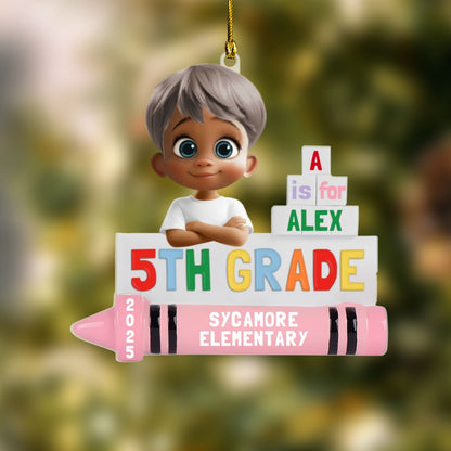 Grade Christmas Acrylic Ornament 2025 – Personalized School Ornament for Kids, Little Boys & Girls