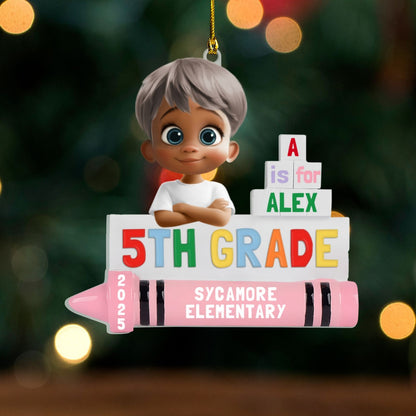 Grade Christmas Acrylic Ornament 2025 – Personalized School Ornament for Kids, Little Boys & Girls