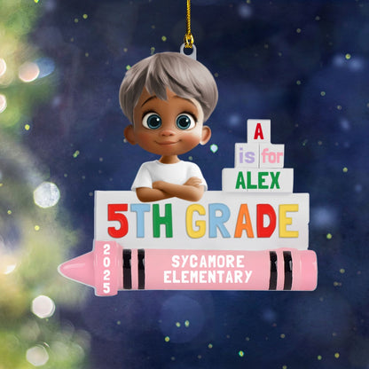 Grade Christmas Acrylic Ornament 2025 – Personalized School Ornament for Kids, Little Boys & Girls