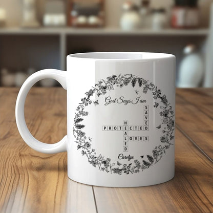 Custom “God Says I Am” Ceramic Mug – Personalized Christian Coffee Cup, Faith Gift for Family & Friends