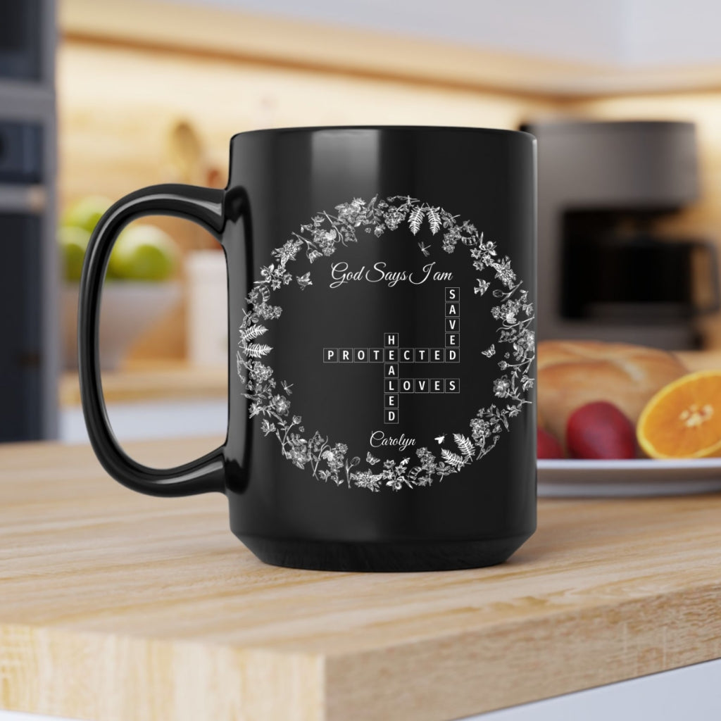 Custom “God Says I Am” Ceramic Mug – Personalized Christian Coffee Cup, Faith Gift for Family & Friends