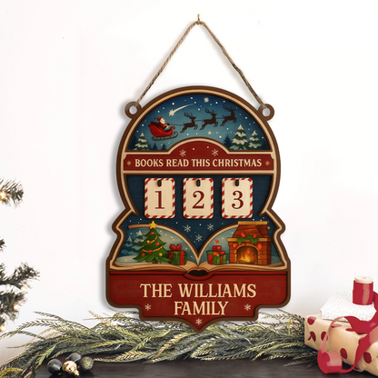 Custom Family Book Tracker Hanging – “Books Read This Christmas”- Personalized Family Name , Wooden & Acrylic Holiday Decor
