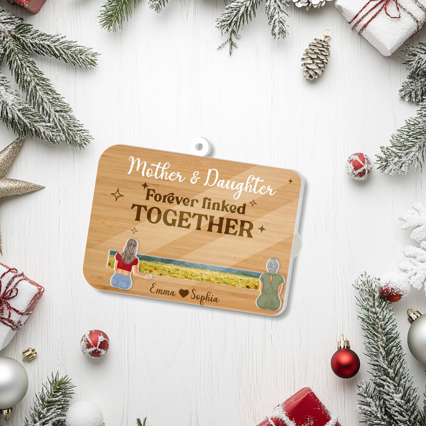 Custom Mother & Daughter Wooden Card – “Forever Linked Together” - Personalized Names & Art Background