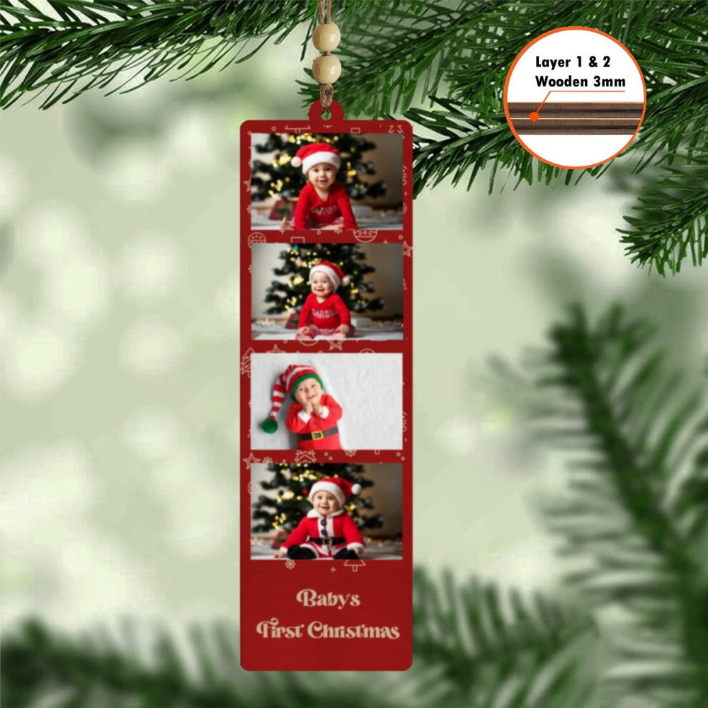 Custom Wooden Photo Ornament with Beads – Personalized Christmas Keepsake Gift for Family, Friends or Couples