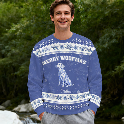 Custom Dog Lover Christmas Sweater – “Merry Woofmas” - Personalized Dog Image, Name & Color , Cozy Holiday Sweatshirt Gift for Pet Owners