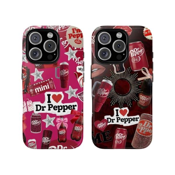 I Love Dr Pepper Couple Pink Dark Tough Phone case, For Men iPhone 16/15/14/13/12/11/8/7, XR, XS, X, Pro Max Samsung Galaxy S24.99 S24 S23