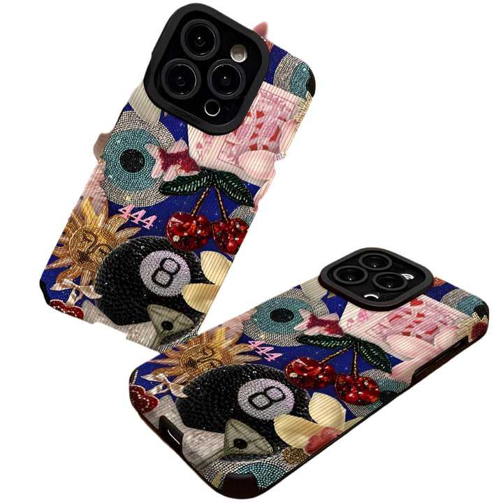 Stylish Fashion Design Cherry 8 Ball Pattern Disco Bow Anti-drop Protective Phone Case shockproof For iPhone X 11 12 13 14 15 16 Pro Max Plus