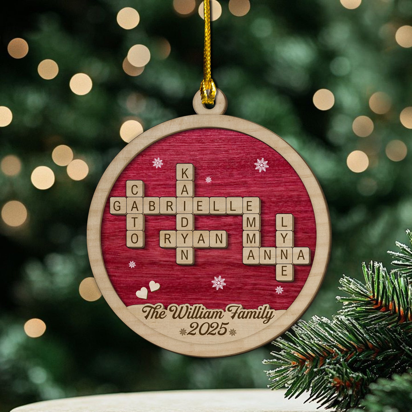 Custom Family Name Crossword Wooden Ornament – Personalized Christmas Tree Decoration with Names & Year