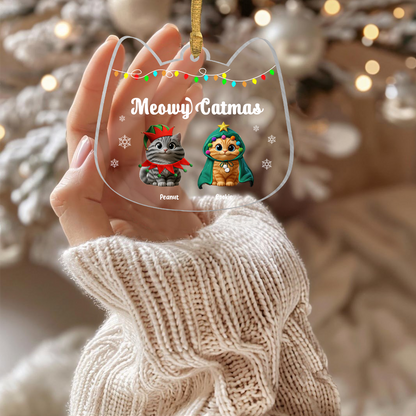 Custom Cat Christmas Ornament – Personalized "Meowy Catmas" Decoration with Pet Names