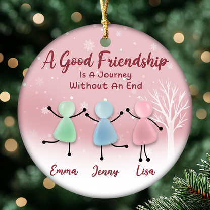 Custom A Good Friendship Circle Ceramic Ornament with Acrylic Pieces – Personalized Names & Quote And Best Friend Christmas Gift