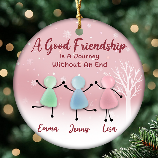 Custom A Good Friendship Circle Ceramic Ornament with Acrylic Pieces – Personalized Names & Quote And Best Friend Christmas Gift