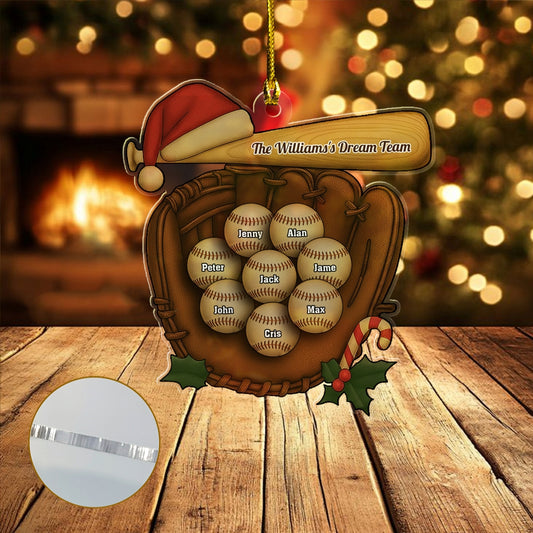 Custom Baseball Family Glove Ornament – Personalized Gift for Baseball Lovers, Unique Sports Keepsake for Families