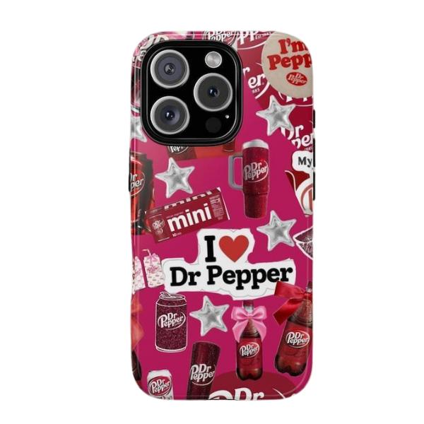 I Love Dr Pepper Couple Pink Dark Tough Phone case, For Men iPhone 16/15/14/13/12/11/8/7, XR, XS, X, Pro Max Samsung Galaxy S24.99 S24 S23