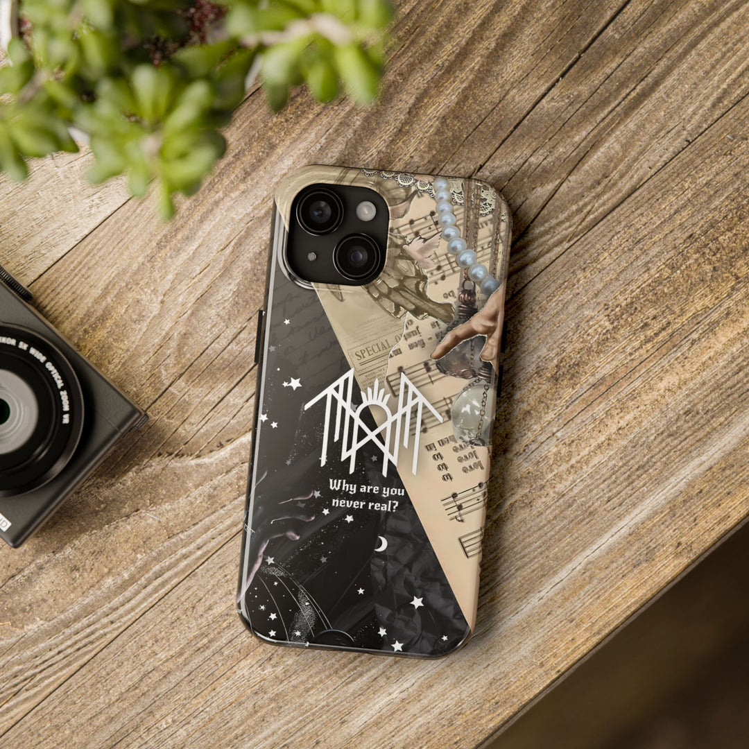 Why Are You Never Real Phone Case – Vintage Collage Aesthetic Cover for iPhone 11 12 13 14 15 16 Pro Max, Emotional Gothic Design