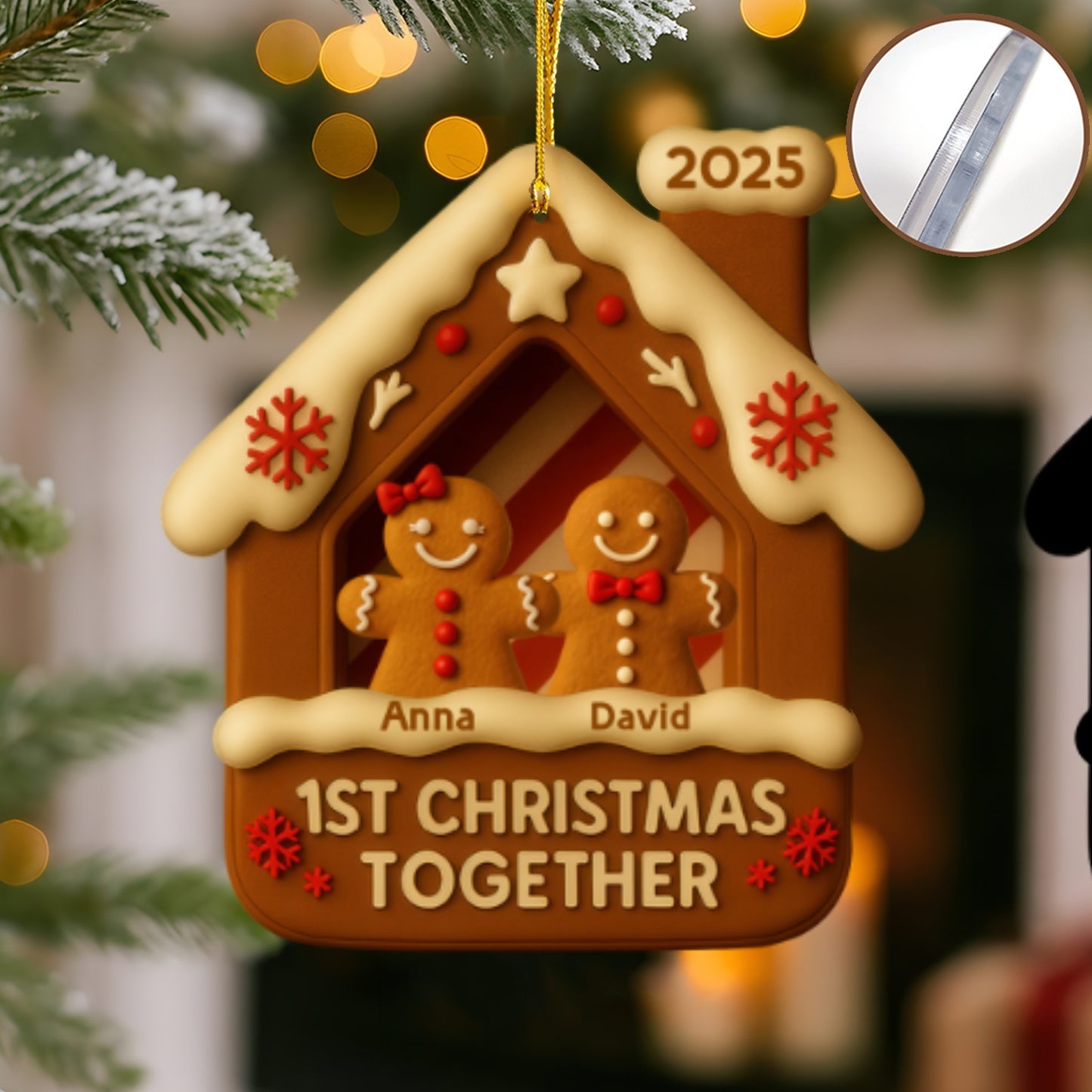 Custom Gingerbread Couple Ornament – Personalized 2-Layer Acrylic Anniversary Gift, First Christmas Together