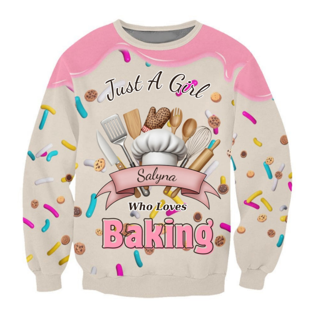 Custom Baking Lover Sweatshirt – Personalized “Just A Girl Who Loves Baking” Sweater with Name