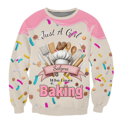 Custom Baking Lover Sweatshirt – Personalized “Just A Girl Who Loves Baking” Sweater with Name