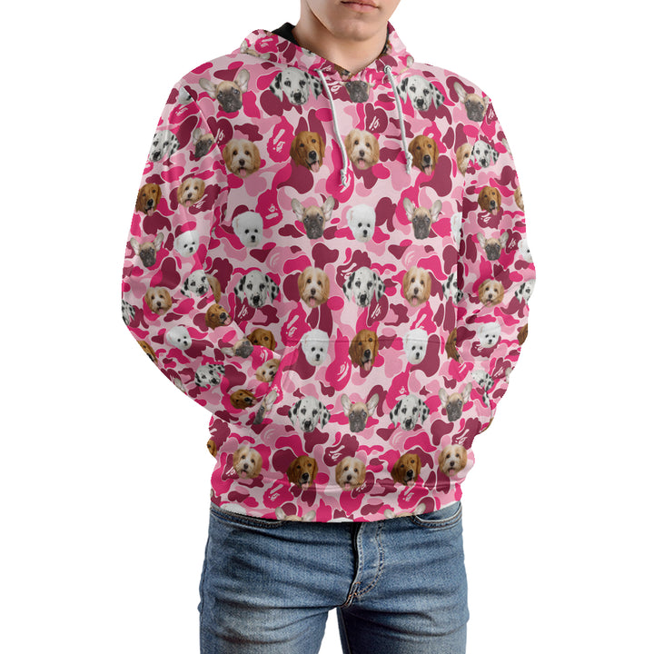 Custom Dog Face Camo Hoodies – Personalized Cute Pet Lover Streetwear in Multiple Colors