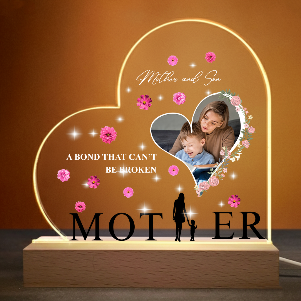 Custom Heart LED Lamp Plaque – Personalized Father Mother Son Daughter Gift with Photo – A Bond That Can’t Be Broken Keepsake