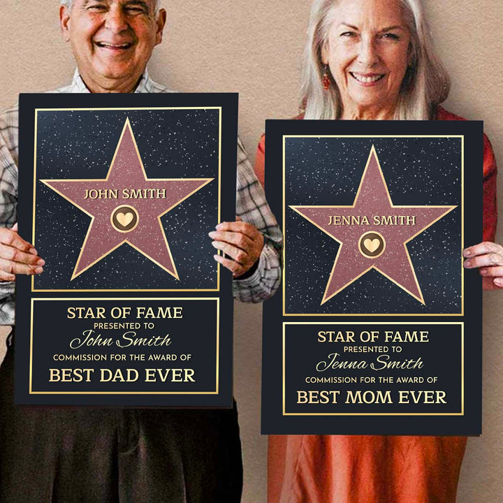 Family Personalized Custom Vertical Poster – Star of Fame, Best Mom, Best Dad of the Year
