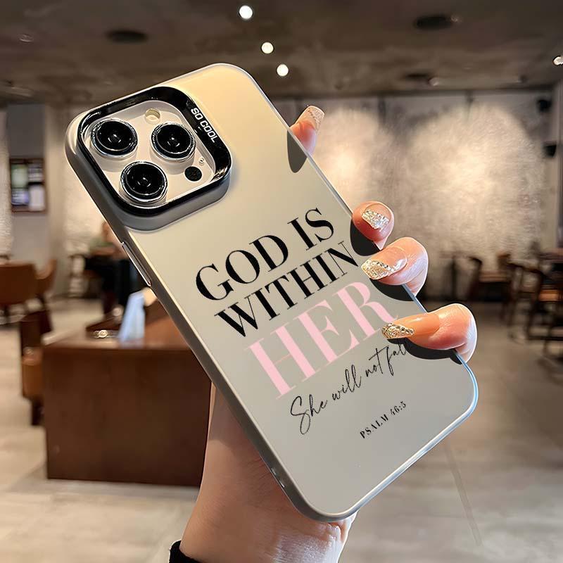 Letter Christian Pattern God Is Within Her Anti-drop Protective Phone case, For iPhone 16/15/14/13/12/11/8/7, XR, XS, X, Pro Max Shockproof