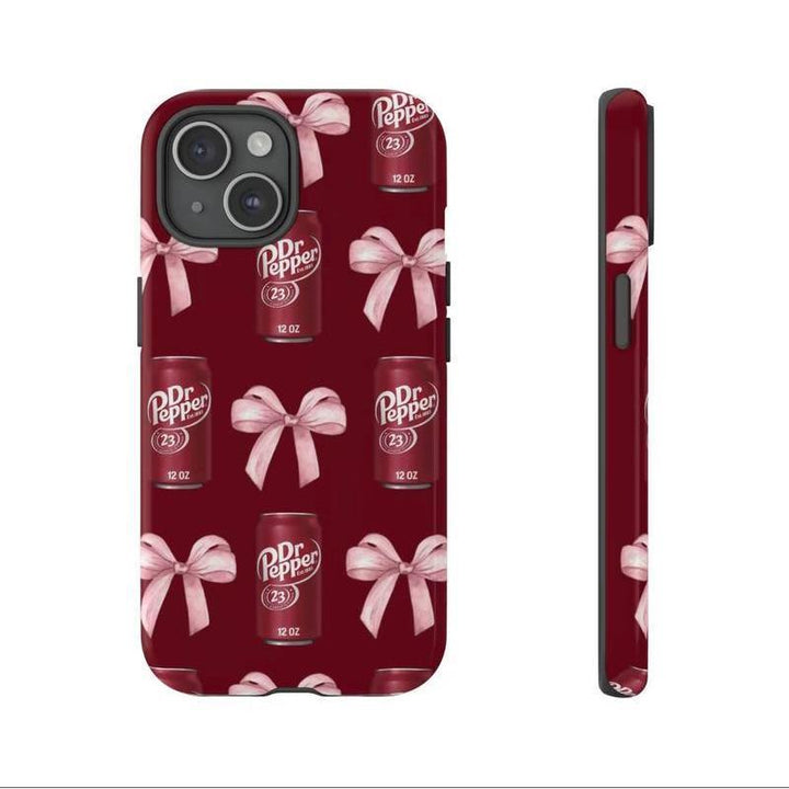 Red Dr Pepper Pink Bow Coquette Soda Tough Phone case, For Men iPhone 16/15/14/13/12/11/8/7, XR, XS, X, Pro Max Samsung Galaxy S24.99 S24 S23