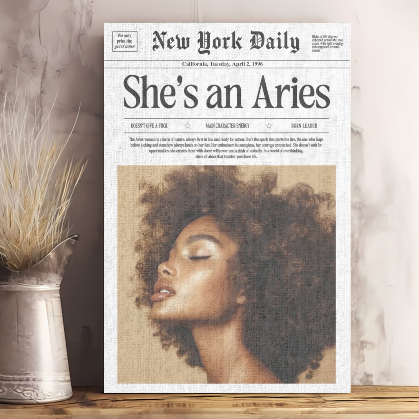 Newspaper The Zodiac Times – Upload Your Portrait & Star Sign – Custom Horoscope Poster/Canvas Wall Art