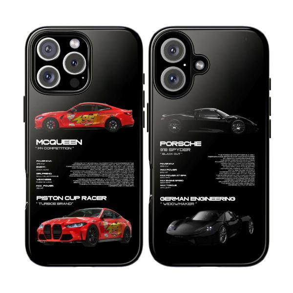 Lightning McQueen x Porsche Cars Tough Phone Case, For iPhone X 11 12 13 14 15 16 Pro Max Plus Samsung Galaxy s24.99 s24 s23 s22 Perfect Dad Gift