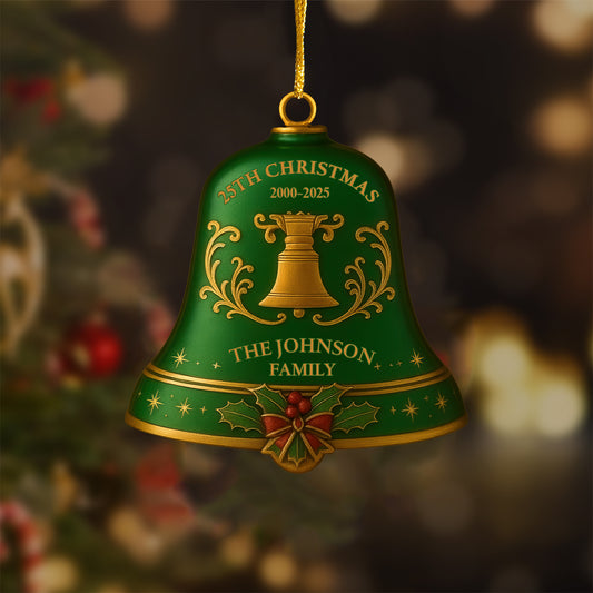 Custom Christmas Bell Ornament – Personalized Color, Year & Family Name Decoration