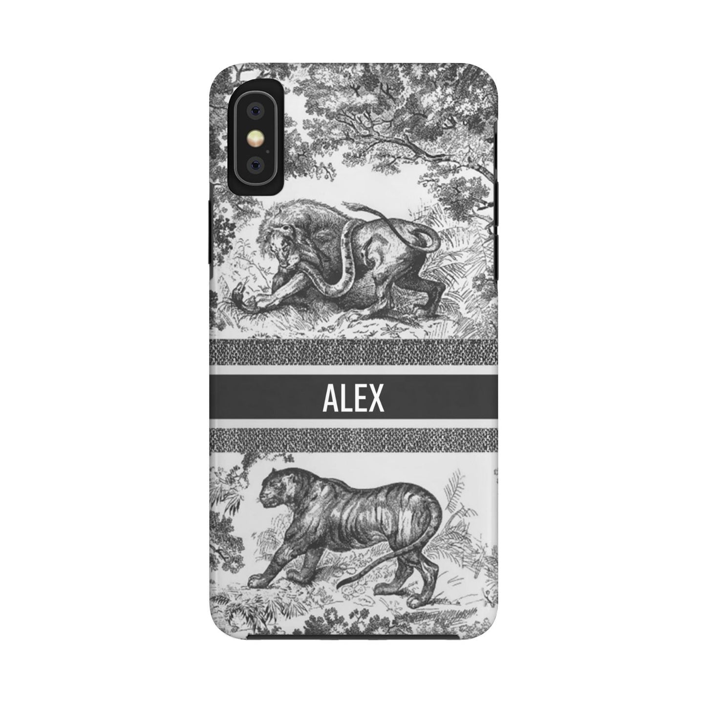 Custom Luxury Toile De Jouy Inspired Phone Case – Personalized Name Clear iPhone 12 13 14 15 16 Pro Max, Samsung 21 22 23 24 24.99 Plus/Ultra Cover