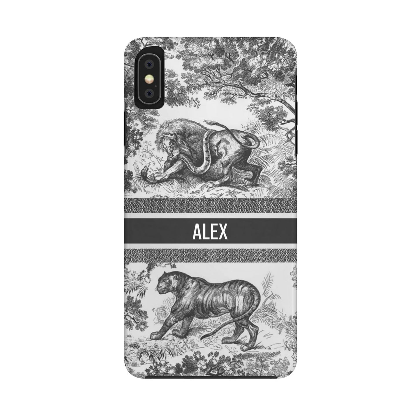 Custom Luxury Toile De Jouy Inspired Phone Case – Personalized Name Clear iPhone 12 13 14 15 16 Pro Max, Samsung 21 22 23 24 24.99 Plus/Ultra Cover