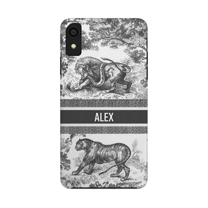 Custom Luxury Toile De Jouy Inspired Phone Case – Personalized Name Clear iPhone 12 13 14 15 16 Pro Max, Samsung 21 22 23 24 24.99 Plus/Ultra Cover