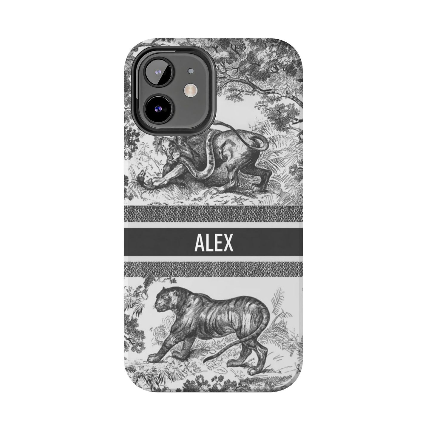 Custom Luxury Toile De Jouy Inspired Phone Case – Personalized Name Clear iPhone 12 13 14 15 16 Pro Max, Samsung 21 22 23 24 24.99 Plus/Ultra Cover