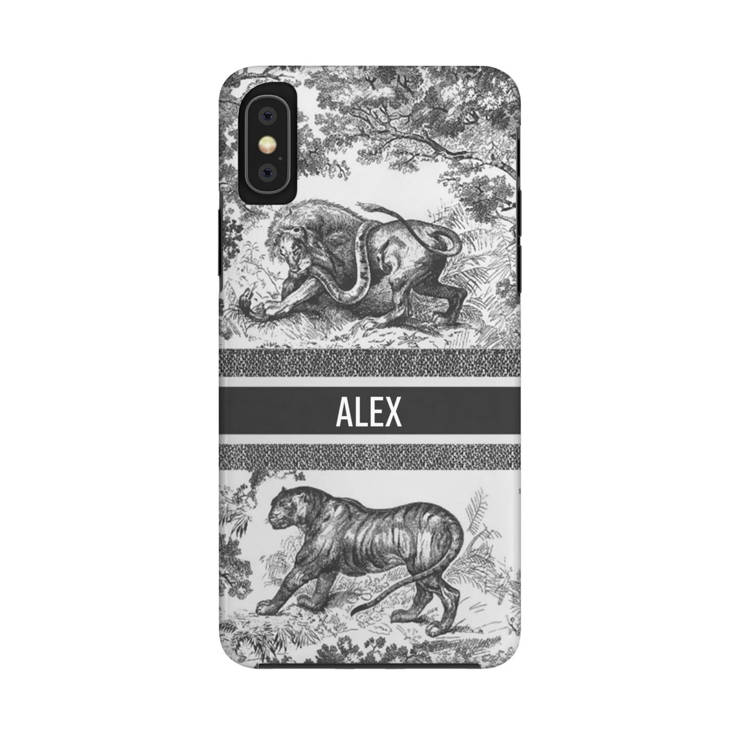 Custom Luxury Toile De Jouy Inspired Phone Case – Personalized Name Clear iPhone 12 13 14 15 16 Pro Max, Samsung 21 22 23 24 24.99 Plus/Ultra Cover