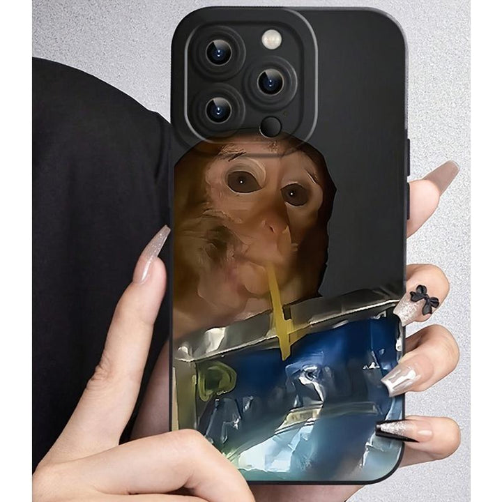 Cute Funny Monkey Sipping Cute Pattern Cool Fashion Gift Anti-drop Phone Case Shockproof For iPhone X 11 12 13 14 15 16 Pro Max Plus gift