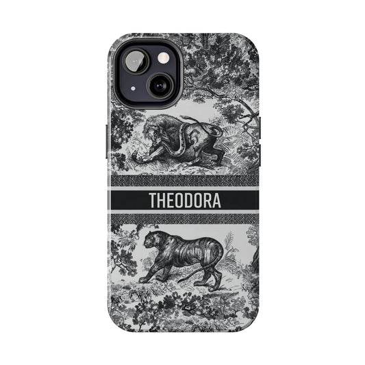Custom Luxury Toile De Jouy Inspired Phone Case – Personalized Name Clear iPhone 12 13 14 15 16 Pro Max, Samsung 21 22 23 24 24.99 Plus/Ultra Cover