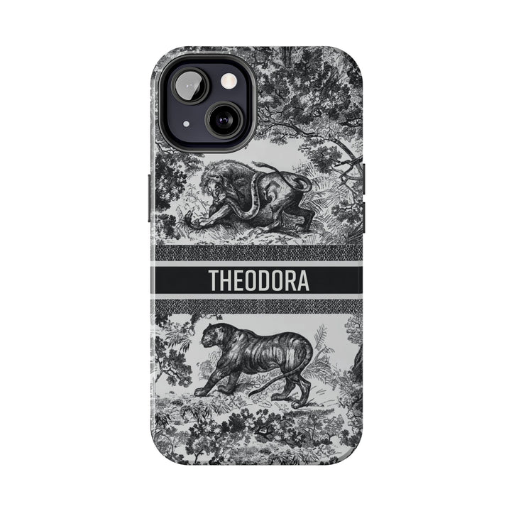 Custom Luxury Toile De Jouy Inspired Phone Case – Personalized Name Clear iPhone 12 13 14 15 16 Pro Max, Samsung 21 22 23 24 24.99 Plus/Ultra Cover