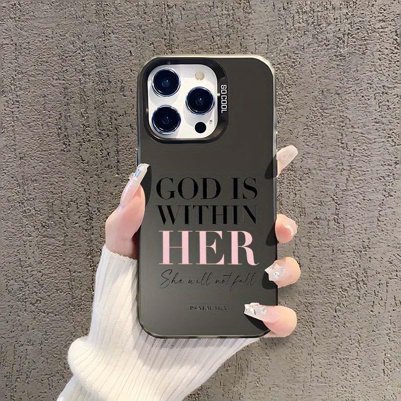 Letter Christian Pattern God Is Within Her Anti-drop Protective Phone case, For iPhone 16/15/14/13/12/11/8/7, XR, XS, X, Pro Max Shockproof