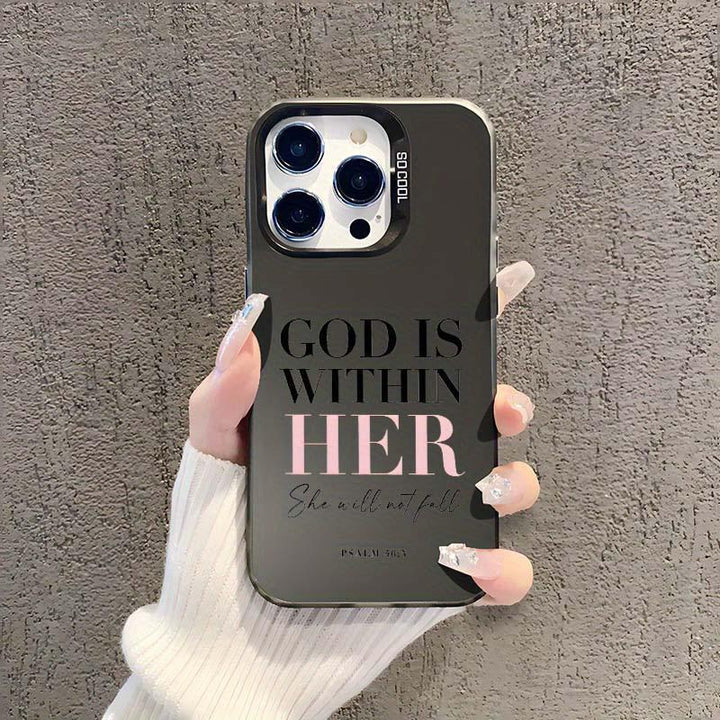 Letter Christian Pattern God Is Within Her Anti-drop Protective Phone case, For iPhone 16/15/14/13/12/11/8/7, XR, XS, X, Pro Max Shockproof