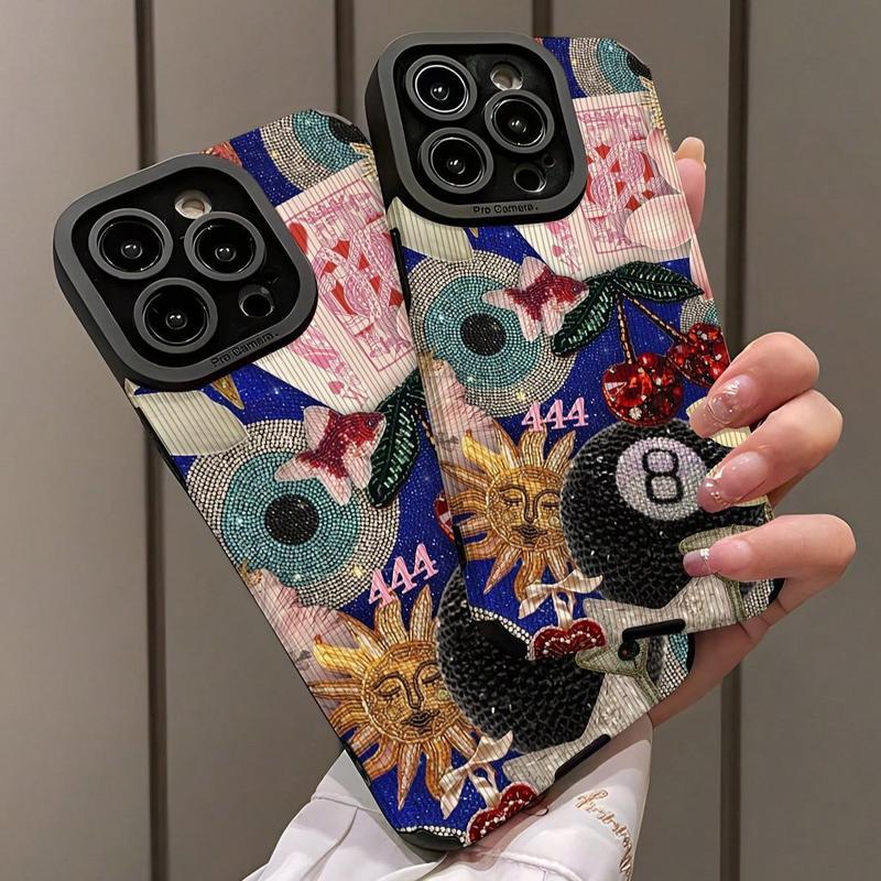 Stylish Fashion Design Cherry 8 Ball Pattern Disco Bow Anti-drop Protective Phone Case shockproof For iPhone X 11 12 13 14 15 16 Pro Max Plus