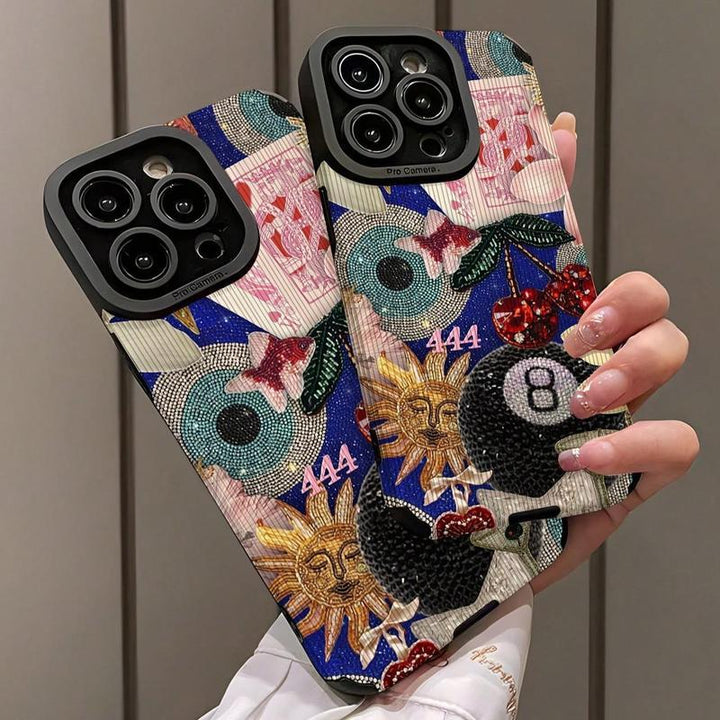 Stylish Fashion Design Cherry 8 Ball Pattern Disco Bow Anti-drop Protective Phone Case shockproof For iPhone X 11 12 13 14 15 16 Pro Max Plus