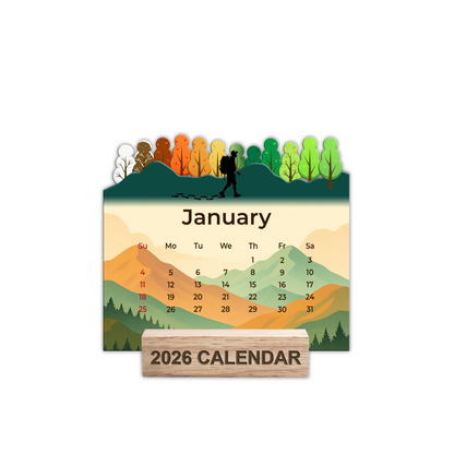 Custom Name Calendar 2026 with Wooden Stand – Personalized Adventure Desk Calendar - Climbing Through The Days