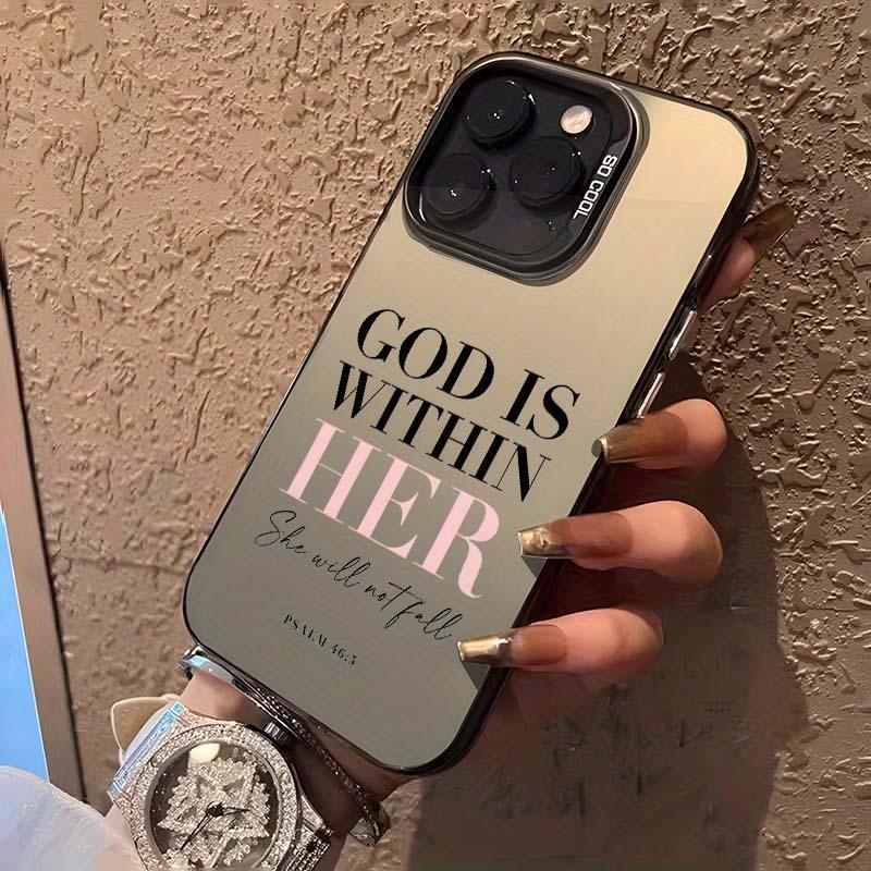 Letter Christian Pattern God Is Within Her Anti-drop Protective Phone case, For iPhone 16/15/14/13/12/11/8/7, XR, XS, X, Pro Max Shockproof