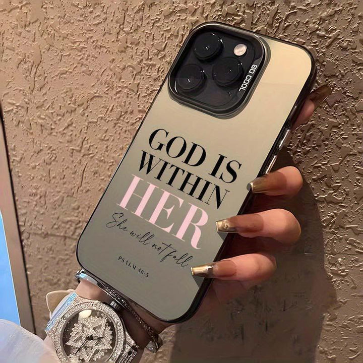 Letter Christian Pattern God Is Within Her Anti-drop Protective Phone case, For iPhone 16/15/14/13/12/11/8/7, XR, XS, X, Pro Max Shockproof