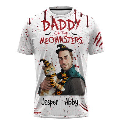Custom Halloween 3D T-Shirt – Personalized “Daddy of the Meownsters” Cat & Owner T-Shirt