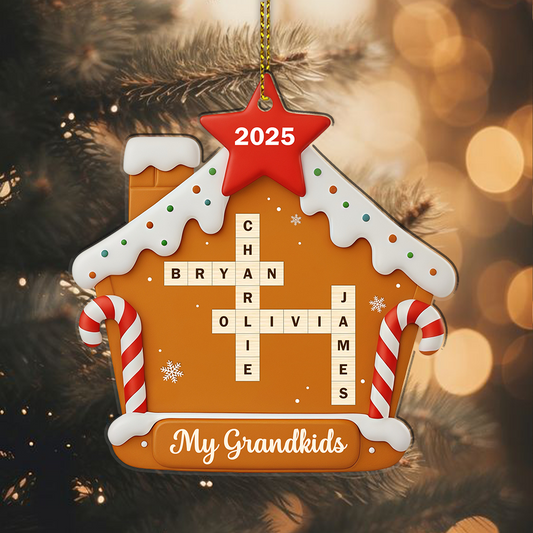 Custom Acrylic Gingerbread House Ornament – Personalized Crossword Name Christmas Decoration for Grandkids 2025